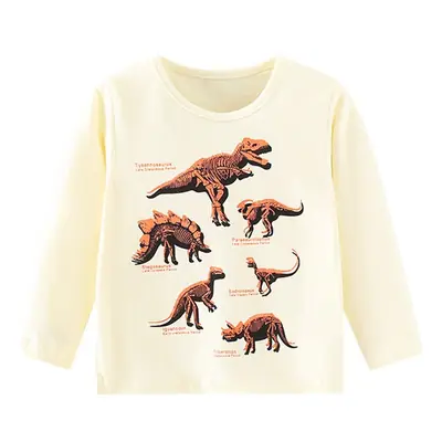 Children's Dinosaur Printed T-Shirt Cream Loose Fit