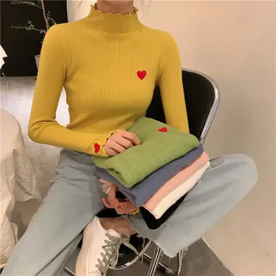 Women's Blue Slim Fit Sweater with Ear Rims