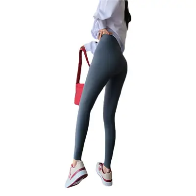 Women High Waist Belly Tinting Pants Curry Color