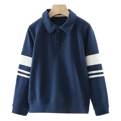 Children's Navy Polo Hoodie with White Stripes