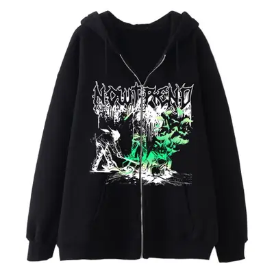 2022 New Gothic Zipper Hoodie Black Oversize Casual