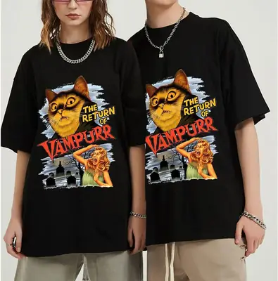 Men's Cat Vampire T-Shirt Black Large
