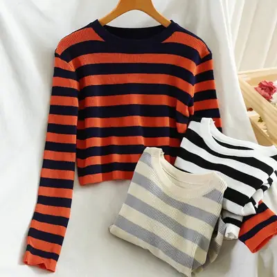 Striped Long Sleeve Sweater for Women Autumn Wear