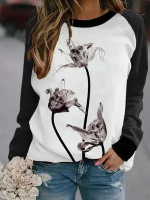 2025 Autumn Wear Women's Blue Forest Print Sweatshirt