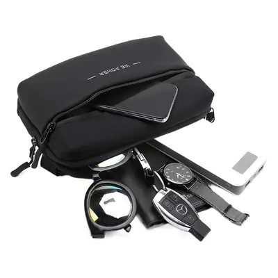 New Men's Black Crossbody Bag with Zip Pockets