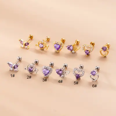 Heart Shaped Purple Zircon Earrings for Women