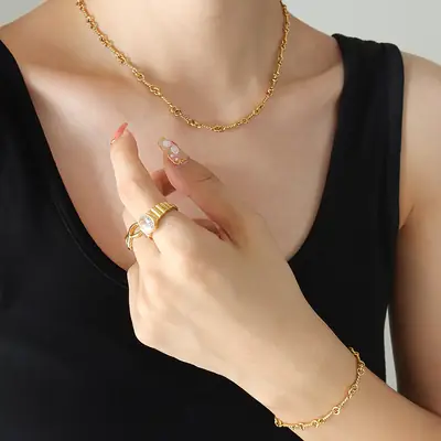 Copper Naked Link Chain Bracelet Necklace Gold