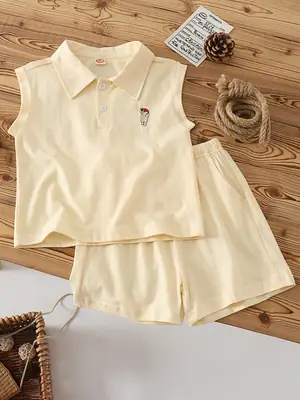 Brown Sleeveless Kids Shorts Set for Summer