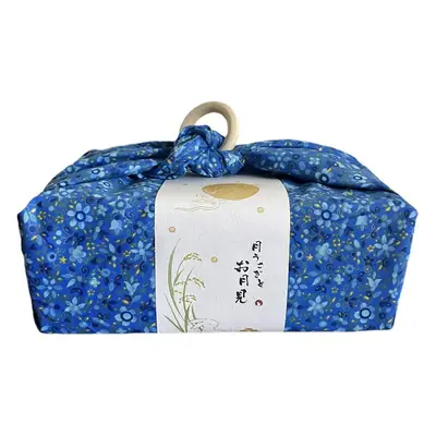 Japanese Style Nimble Wrapping Cloth Blue Floral Pure Cotton