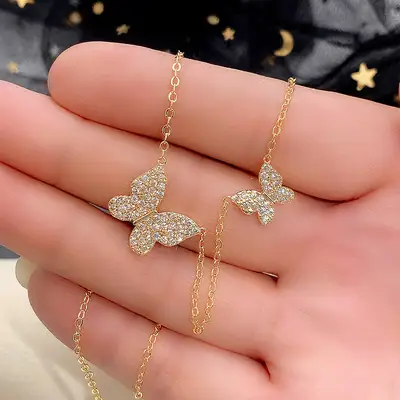 Gold Butterfly Necklace for Women with Sparkle Diamonds