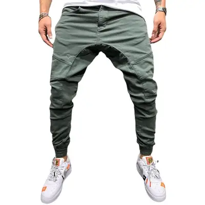 Sports Men's Green Zipper Pants Casual Overalls