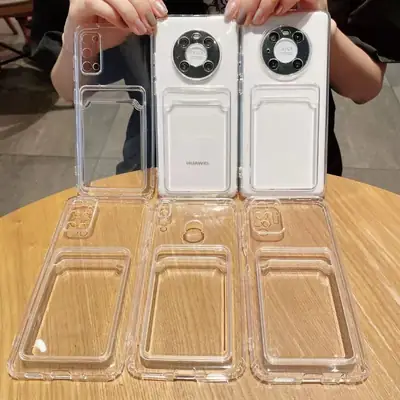 Transparent TPU Phone Case with Card Holder & Anti-Drop Design