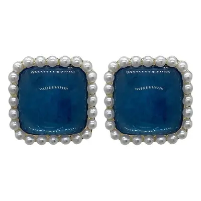 French Retro Blue Pearl Geometric Earrings for Women