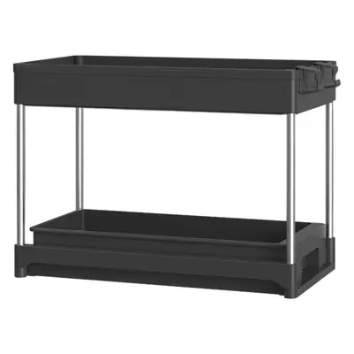Double Layer Storage Rack Black Metal Bathroom Pull Out