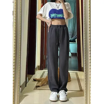2024 Women's Black Wide Leg Sweatpants Loose Slimming Casual