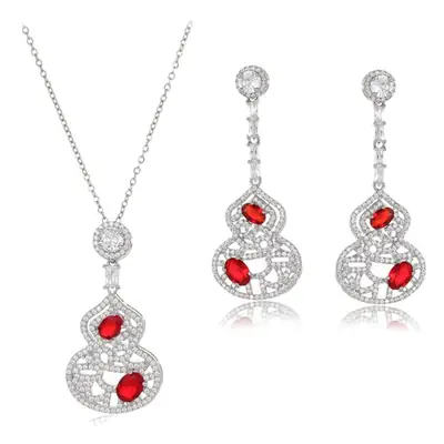 Zircon Inlay Hollow Pattern Necklace Earrings Set