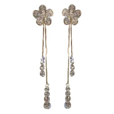 Zircon Flower Earrings for Women Long Tassel Design