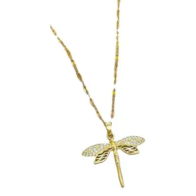 Titanium Steel Dragonfly Necklace for Women Real Gold