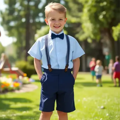 Boy's Blue Striped Short Sleeve Suit Korean Style