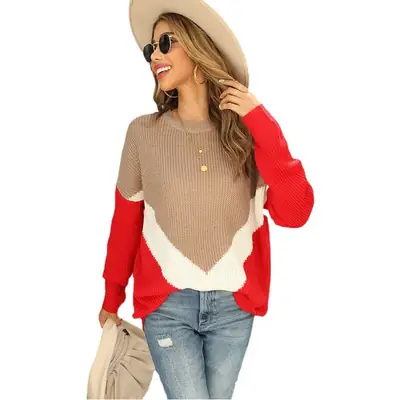 2025 Knit Sweater Red White Beige Cross Border Drop Shoulder