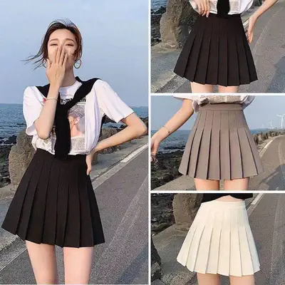 Black Pleated A-Line Skirt for Women