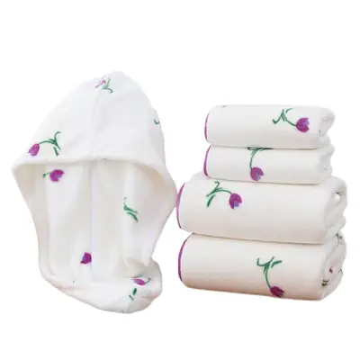 Towel Set with Tulip Print Bath Cap & Skirt