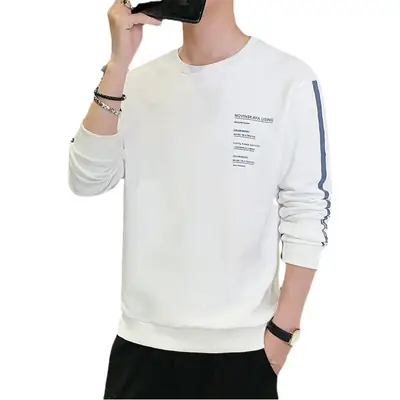 Men's White Printed Long Sleeve T-Shirt Spring Autumn Wear