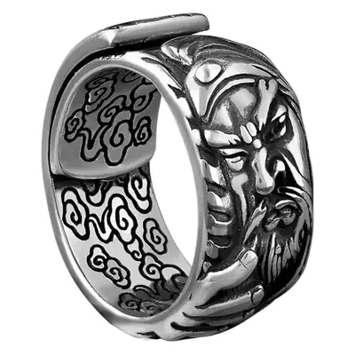 Retro Thai Wu God Guan Gong Men's Ring Silver Open