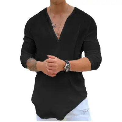 V-Neck Casual T-Shirt for Men Pure Cotton 2026