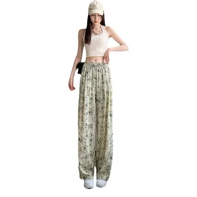 Wide-Leg Pants for Women Black Cow Print Summer 2025
