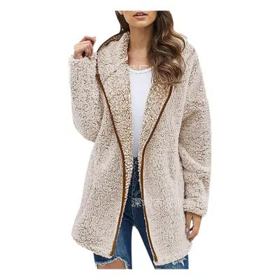 Maroon Plush Hooded Lapel Sweater for Women