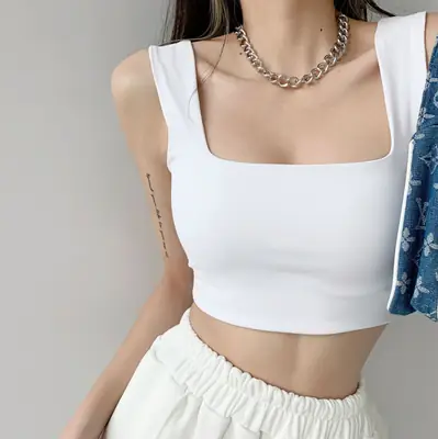 Black Square Collar Vest with Clavicle Strap for Women