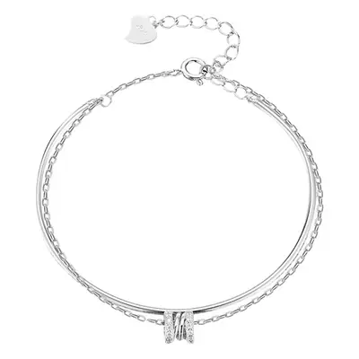 Silver Double Layer Zircon Bracelet for Women