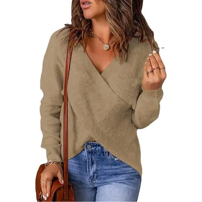 Pink Cross Knitted Women's Sweater for Autumn Winter