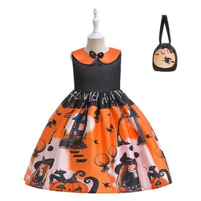 Pumpkin Witch Dress for Girls Halloween Cosplay Dress Orange Black