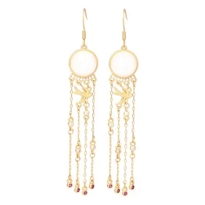 Gold Imitation Jade Tassel Earrings for Women