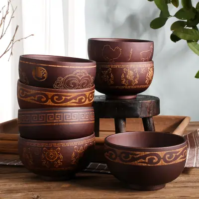 Ethnic Carved Wooden Bowl Set for Tableware
