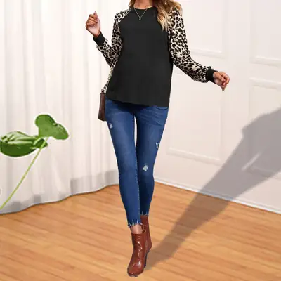 Maternity Leopard Print Long Sleeve Top Black