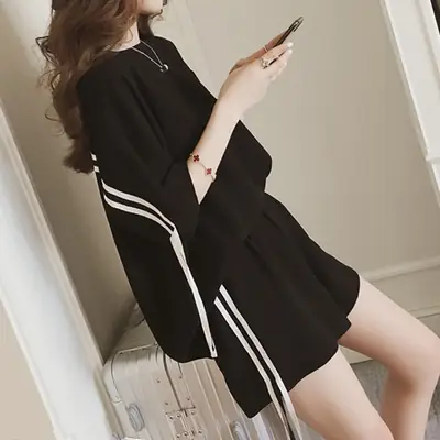 Black Loose Fit Two-Piece Summer Suit for Women