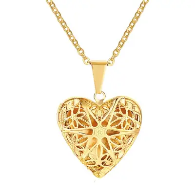 Gold Heart-Shaped Photo Necklace for Women