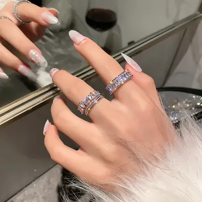 Silver Rhinestone Adjustable Ring for Women