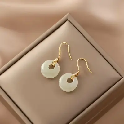 Hetian Jade Safety Buckle Earrings Women's Oval Pendant 2022