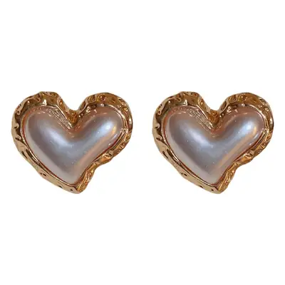 Silver Needle Pearl Heart Earrings for Women