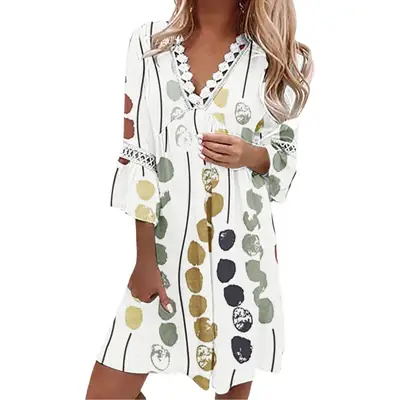 2022 V-Neck Floral Lace Dress Women
