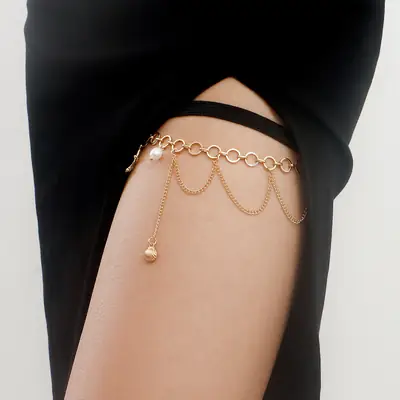 Gold European Cross-Country Pearl Leg Chain for Women