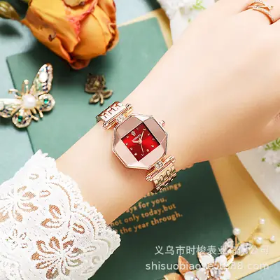 Women's Rose Gold Diamond Watch with Chain Strap