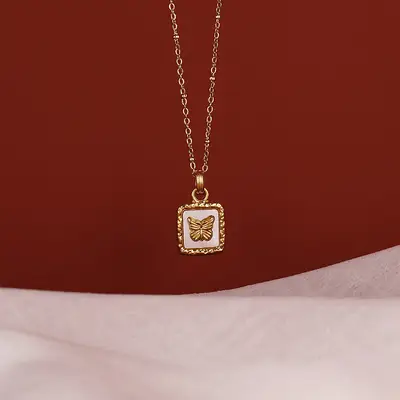 2022 Square Butterfly Necklace Gold Chain for Women