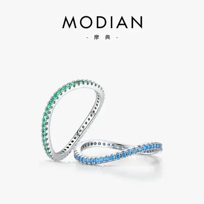 Modian S925 Sterling Silver Colored Diamond Wave Ring Women's Simple Elegant Niche Fashion Ins Stacked Style Thin Ring Wholesale