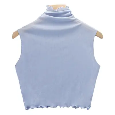 Women's 2024 Fake Collar Sweater Top Mesh Sleeve White Blue Beige
