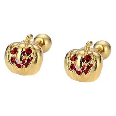 Korean Pumpkin Zircon Earrings Gold Red